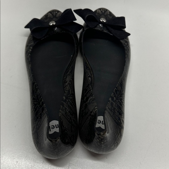 Melissa Mel Pop II Jelly Ballet Flats Shoes Slip On Lace Bow Black Womens Size 7 - Picture 4 of 10